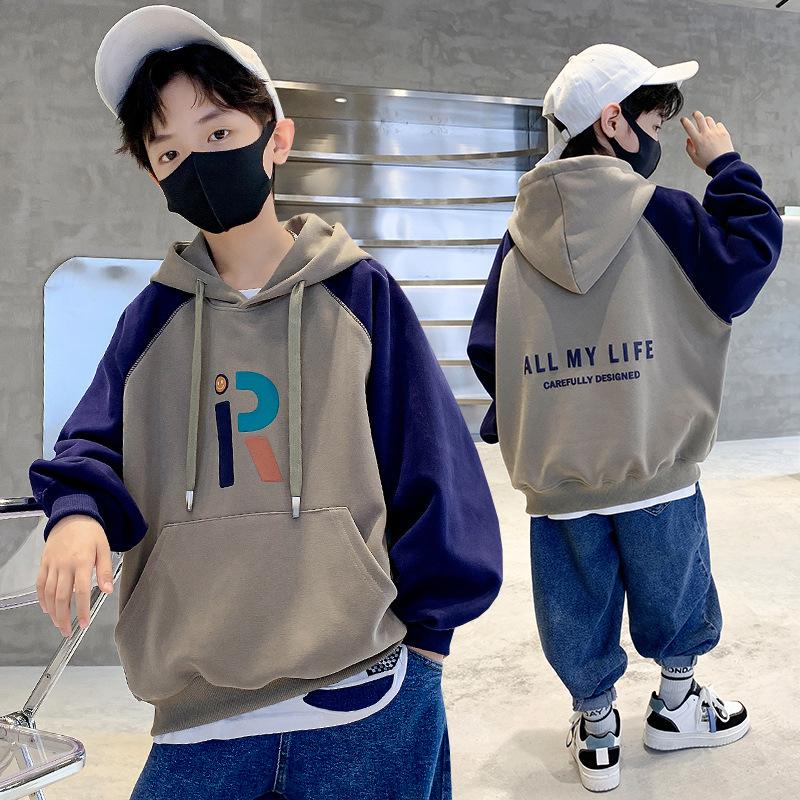 Boy's Hoody Hooded Embroidered Pure Cotton 2022 Autumn New Medium and Big Boys Hooded Sweater Trendy All-Matching details Picture