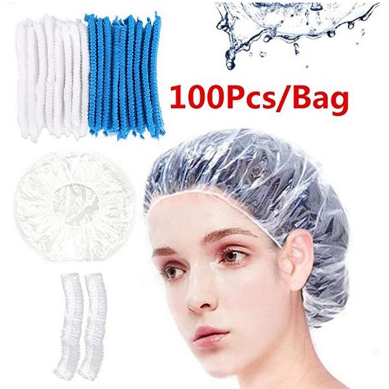 100 PCs Plastic Disposable Shower Cap Hair Treatment Cap Dyeing Hat Shampoo Shower Strip Hat Item Picture