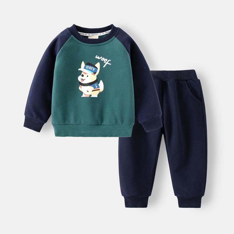 wapypy children's clothing 2024 new version suit boy's hoody sports pants two-piece set baby cartoon pullover wholesale details Picture