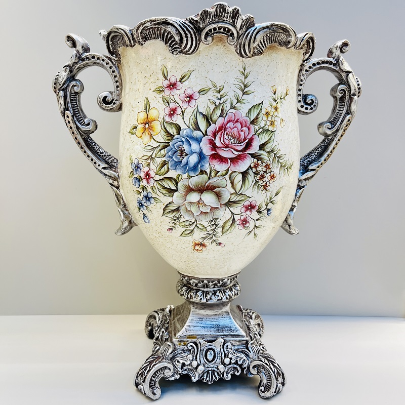 Beige fruit plate, tissue box, vase, high-end home flower arrangement, hotel living room decoration, resin flower arrangement, decoration, home decoration, large Chinese vase, large vase, TV cabinet decoration, vase, hotel handicrafts pic 2