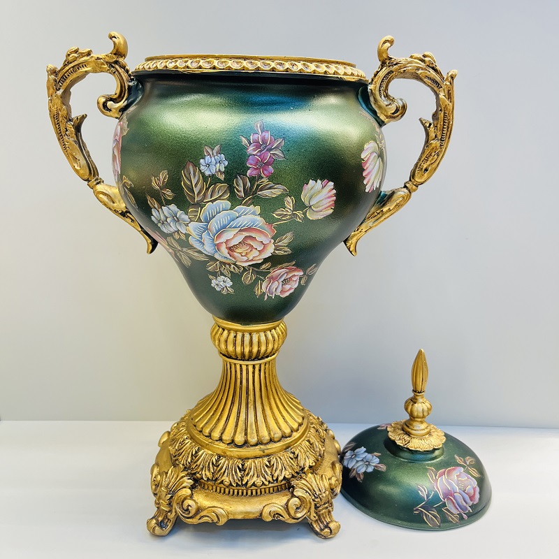 Dark green fruit plate, tissue box, vase, high-end home flower arrangement, hotel living room decoration, resin flower arrangement, decoration, home decoration, large vase, TV cabinet decoration, vase, hotel decoration handicraft, home decoration Item Picture