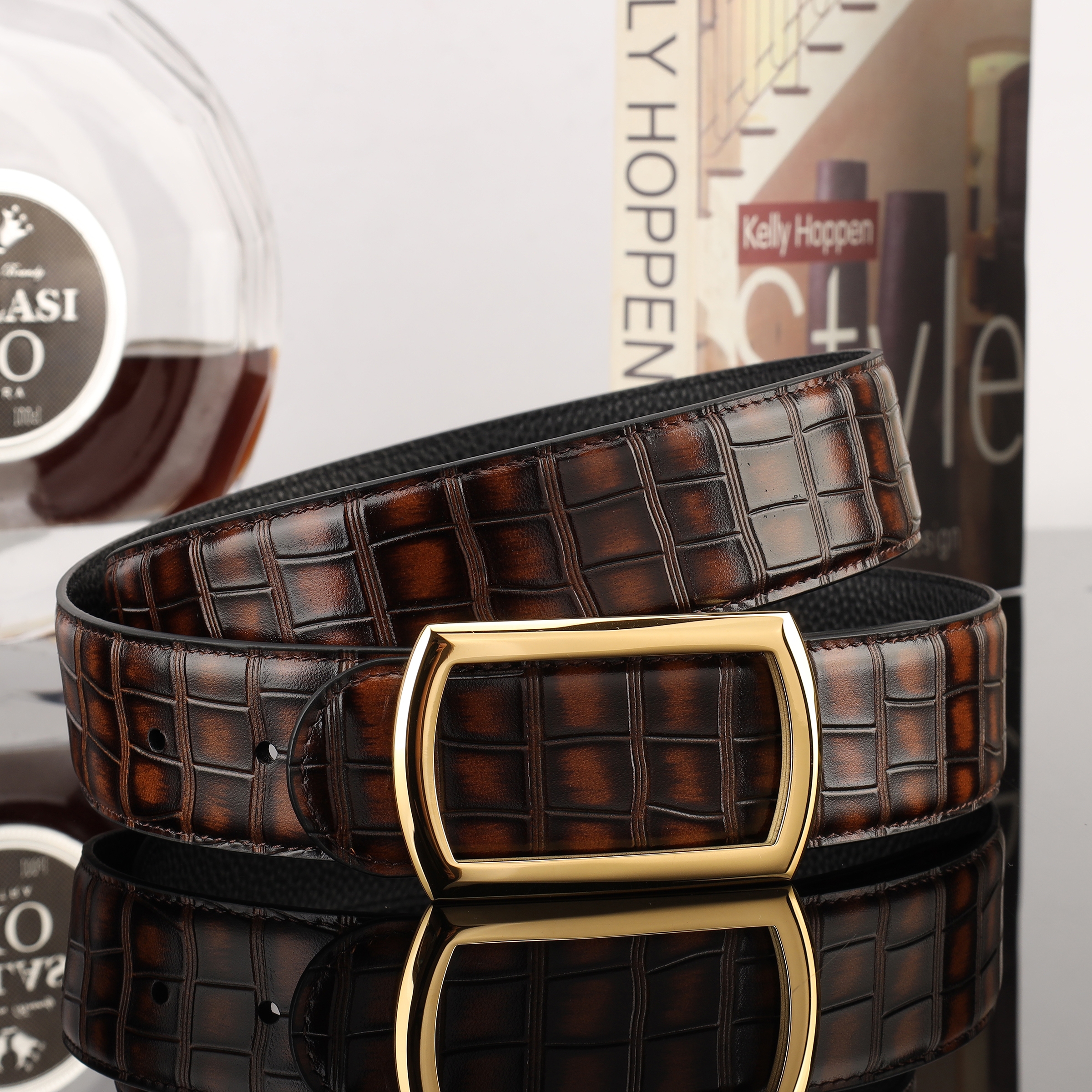 2024 New Men's Leather Cowhide Belt Casual Without Buckle Belt Men's Fashion Comfortable Durable Belt Men's Belt Item Picture
