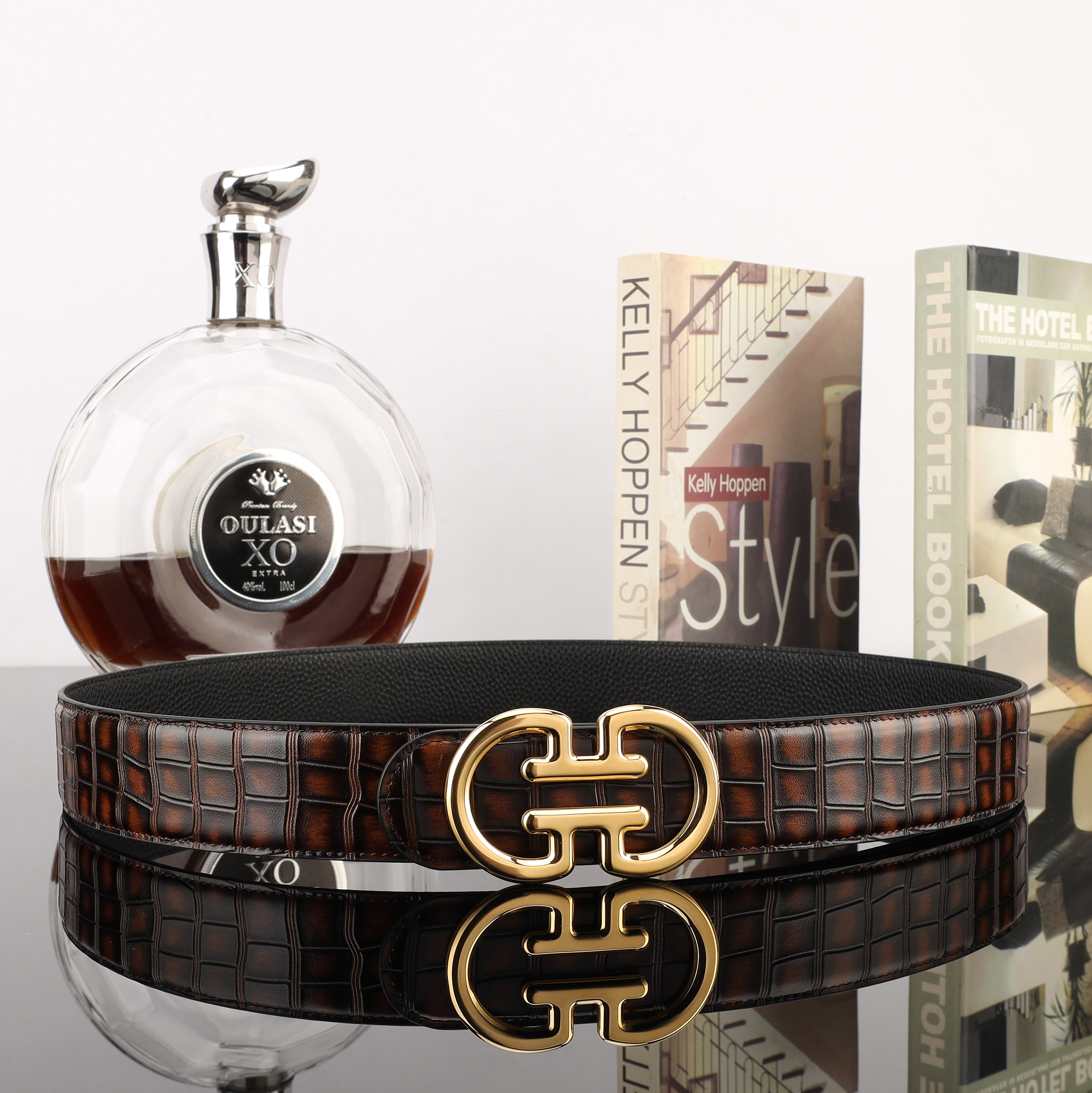Guangzhou Men's First Layer Cowhide Crocodile Bamboo Knot Grain Head Layer Cowhide Belt Manufacturers Straight Hair Item Picture