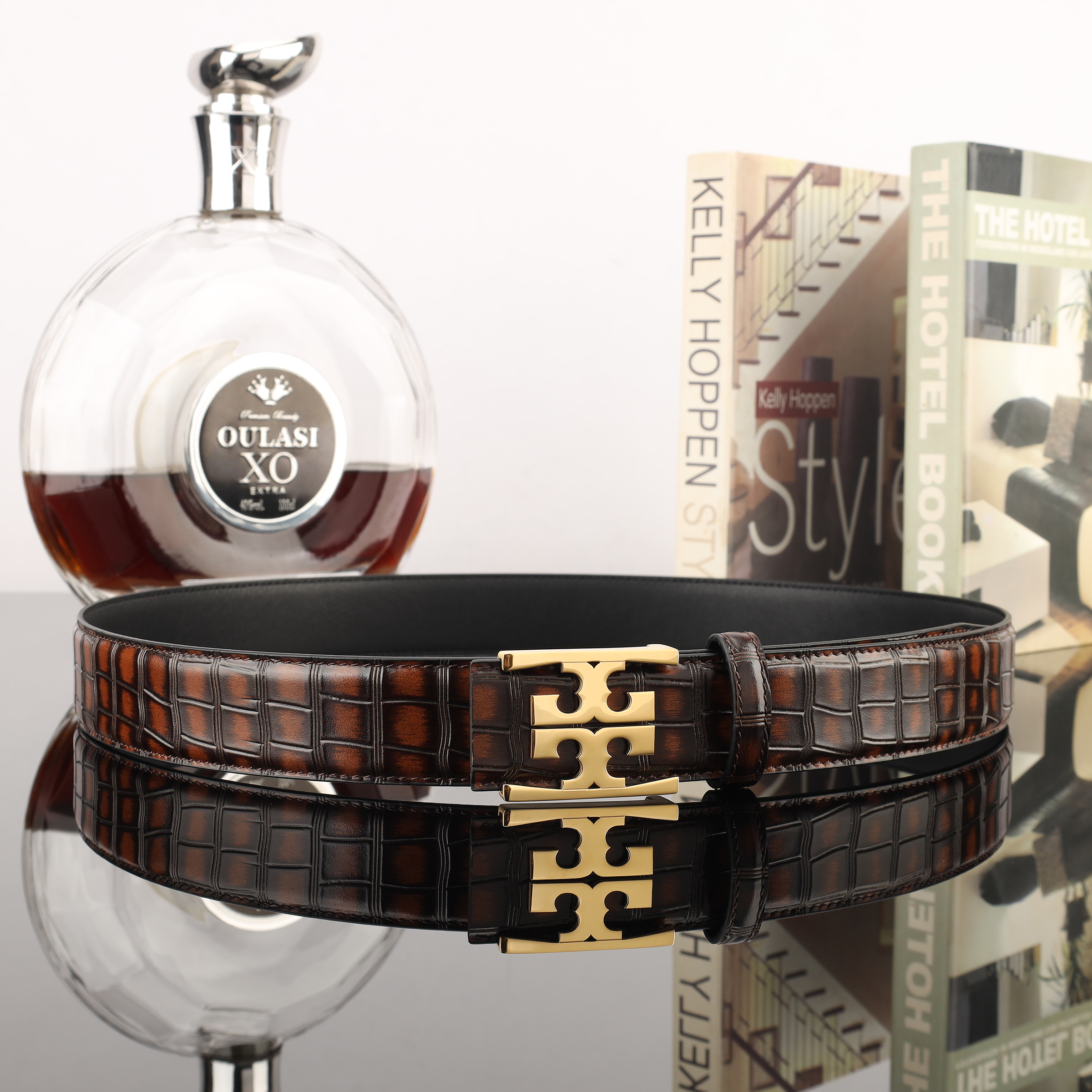 Guangdong Leather Belt Manufacturers Straight Hair Crocodile Bamboo Belt Plate Buckle Business Belt Men