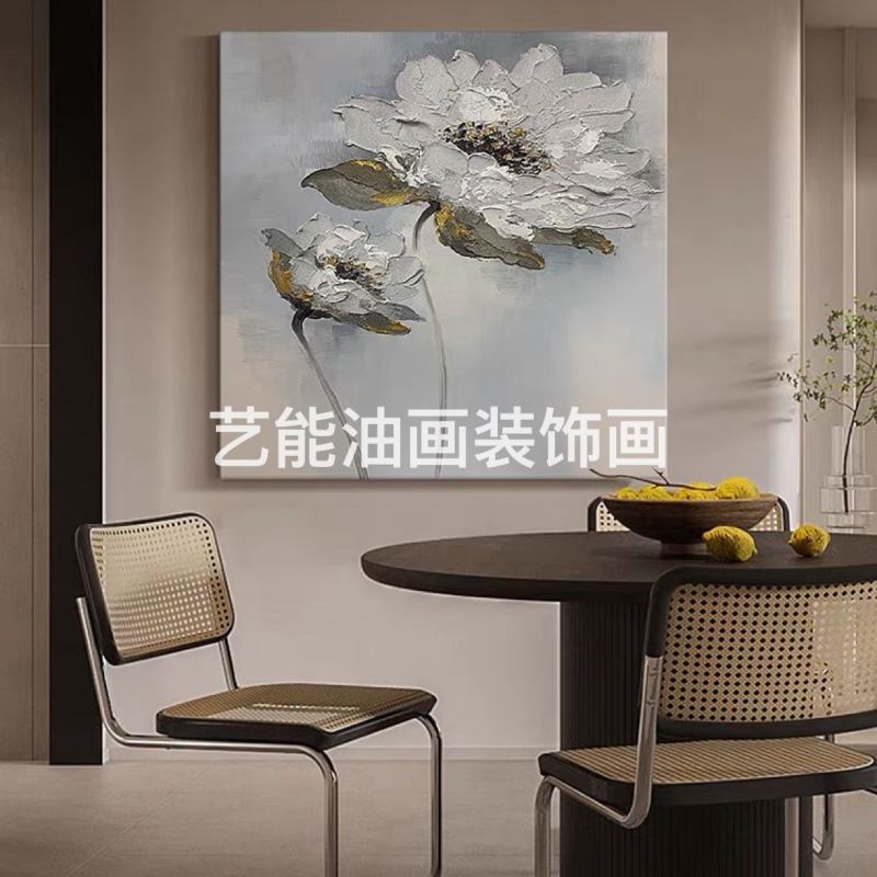 手绘油画玄关走廊装饰画双花玄幻挂画竖版轻奢北欧壁画美高级酒店房间手绘油画详情3