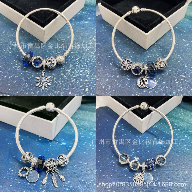 pandora s925 sterling silver beads blue series ocean heart bracelet hanging string beads necklace diy accessories Application Scenario