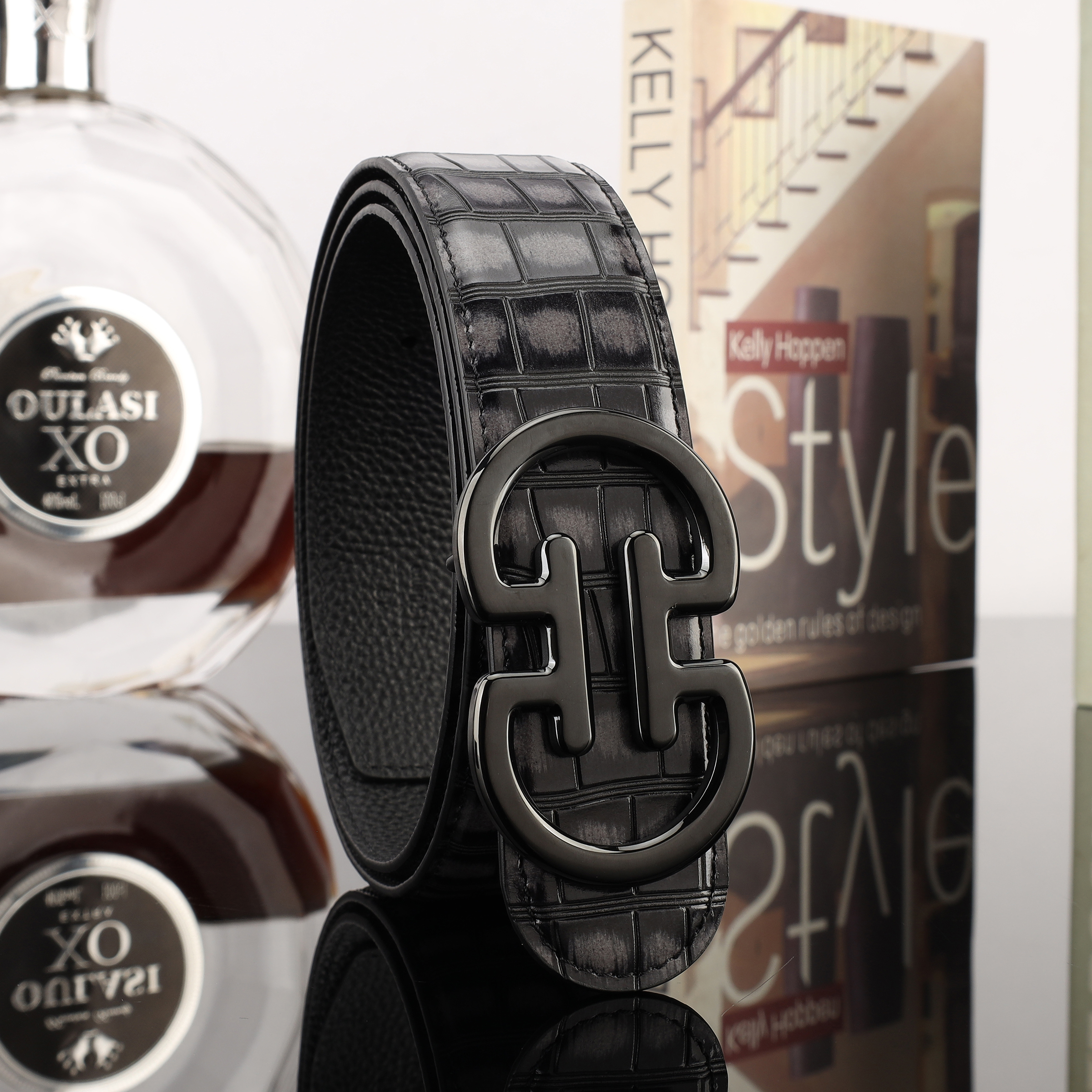 Guangzhou Men's First Layer Cowhide Crocodile Bamboo Knot Grain Head Layer Cowhide Belt Manufacturers Straight Hair details Picture