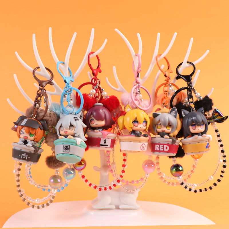 "Arknights pajama figurines, 6 trendy keychains, new cartoon car key chains, bags, small pendants, figurines, anime. details Picture