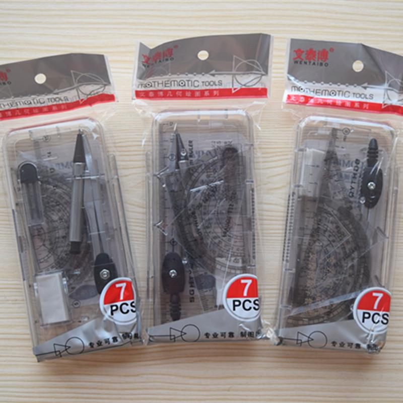 wholesale 2902 compasses set full set ruler mechanical pencil lead rubber suit drawing tools student stationery full figure