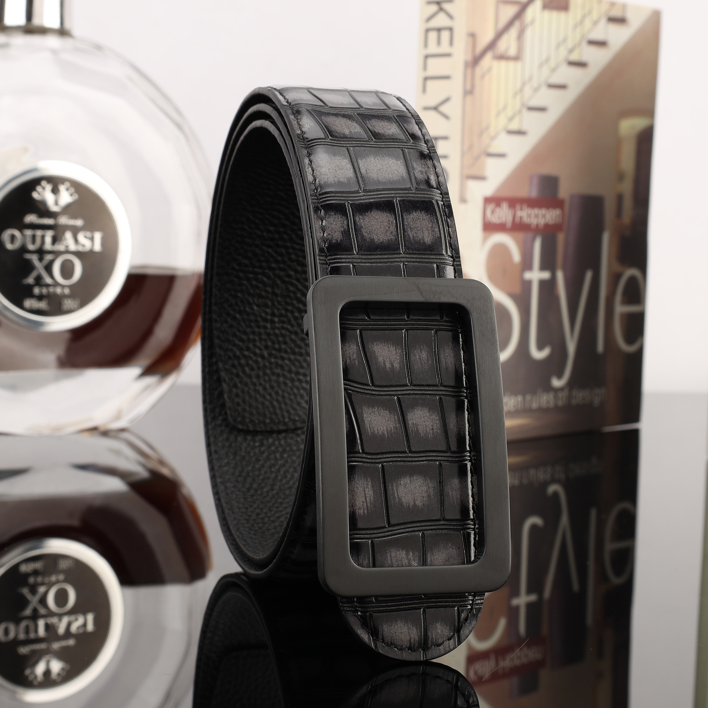 Guangzhou Men's First Layer Cowhide Crocodile Bamboo Knot Grain First Layer Cowhide Belt Manufacturers Straight details Picture