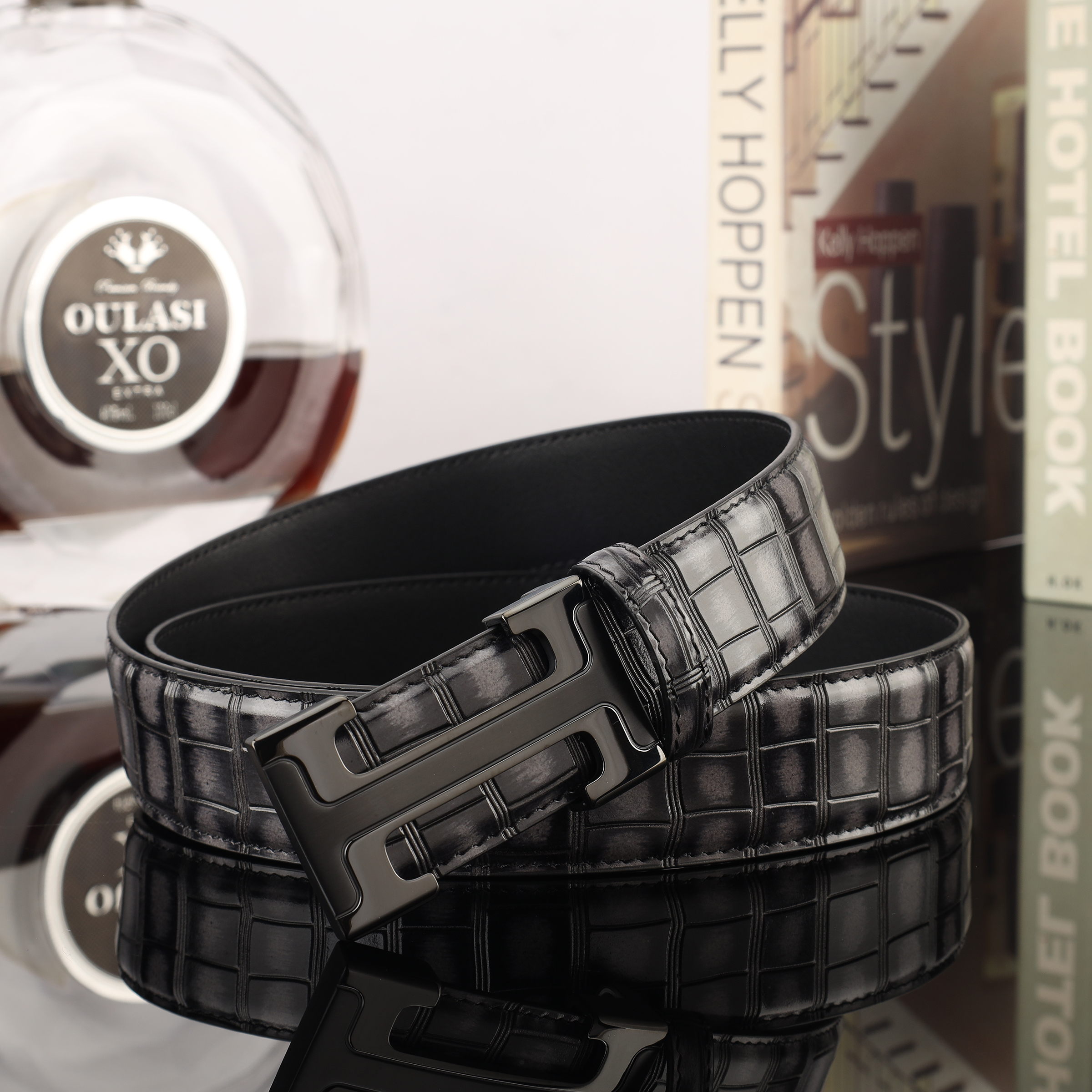 Guangdong Leather Belt Manufacturers Straight Hair Crocodile Bamboo Grain Plate Mouth details Picture