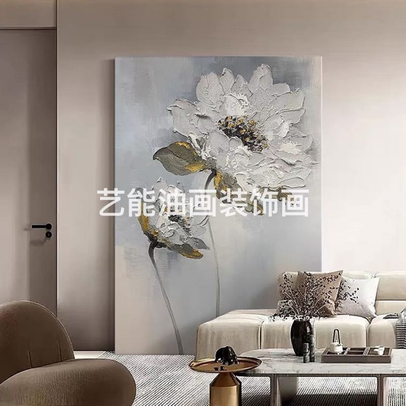 手绘油画玄关走廊装饰画双花玄幻挂画竖版轻奢北欧壁画美高级酒店房间手绘油画详情1