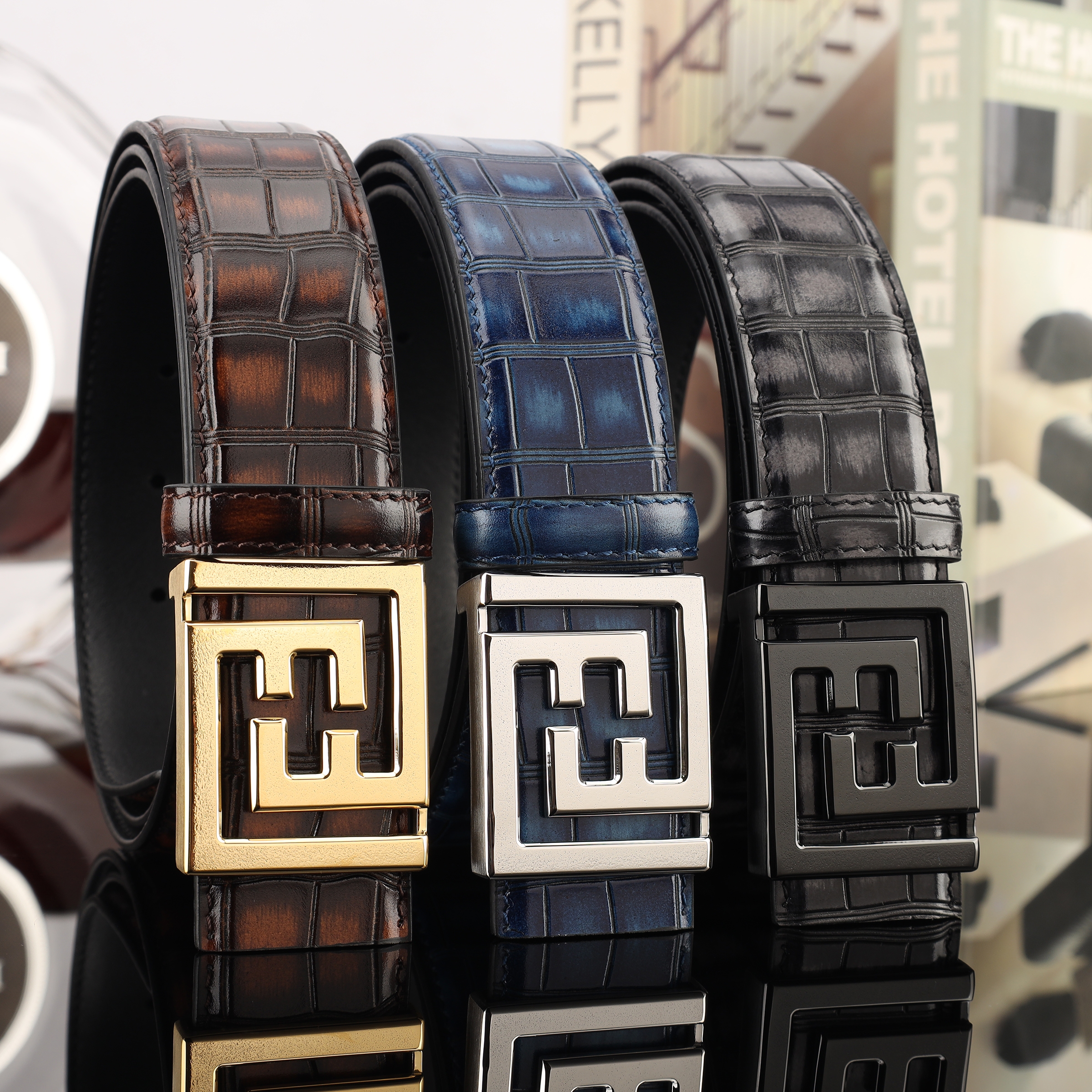 Guangzhou Men's First Layer Of Cowhide Crocodile Bamboo Grain Head Layer Of Cattle Fashion Leather Belt Manufacturers Straight Hair
