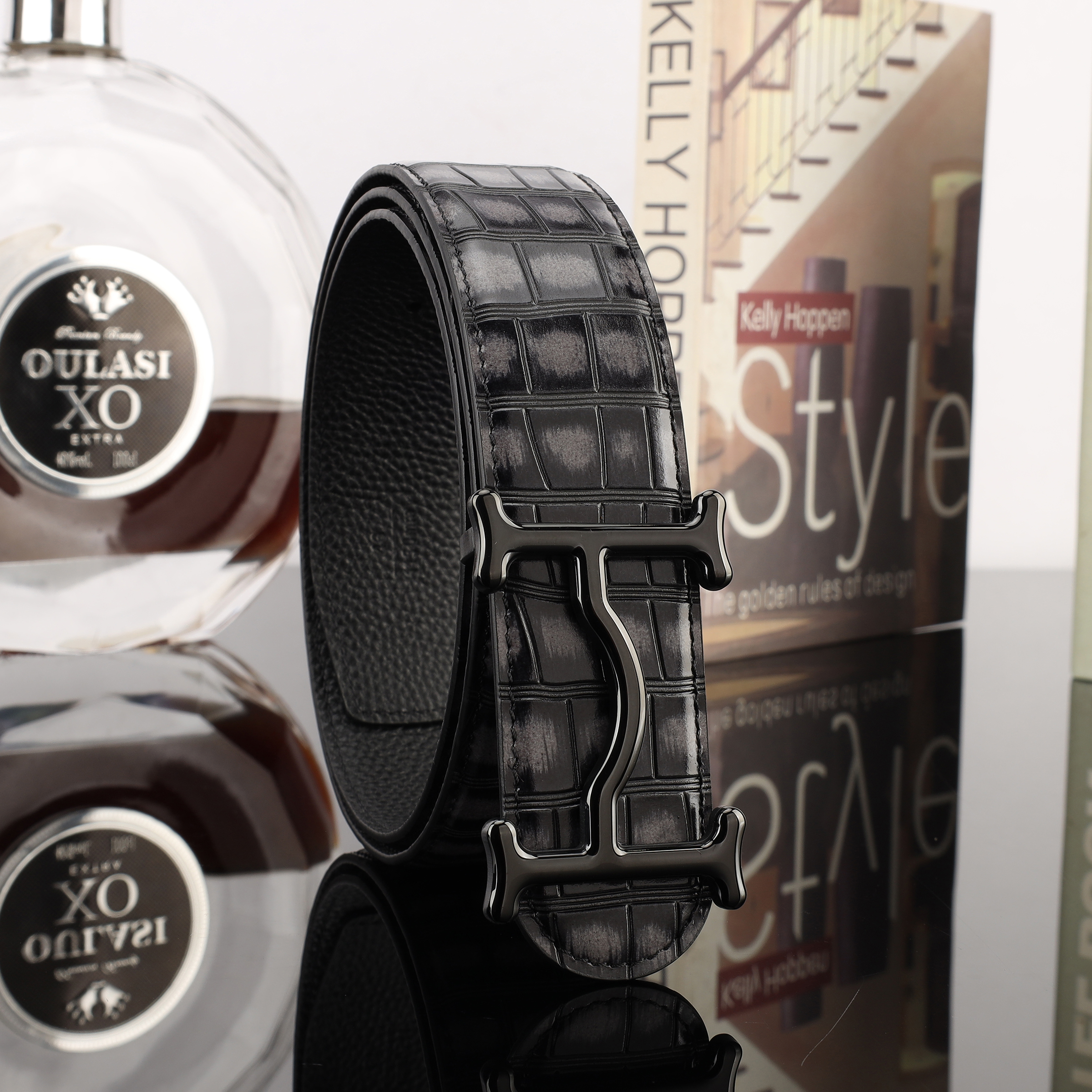 Guangdong Men Crocodile Head Layer Cowhide Belt Manufacturers Straight Leather Belt Leather Cowhide details Picture