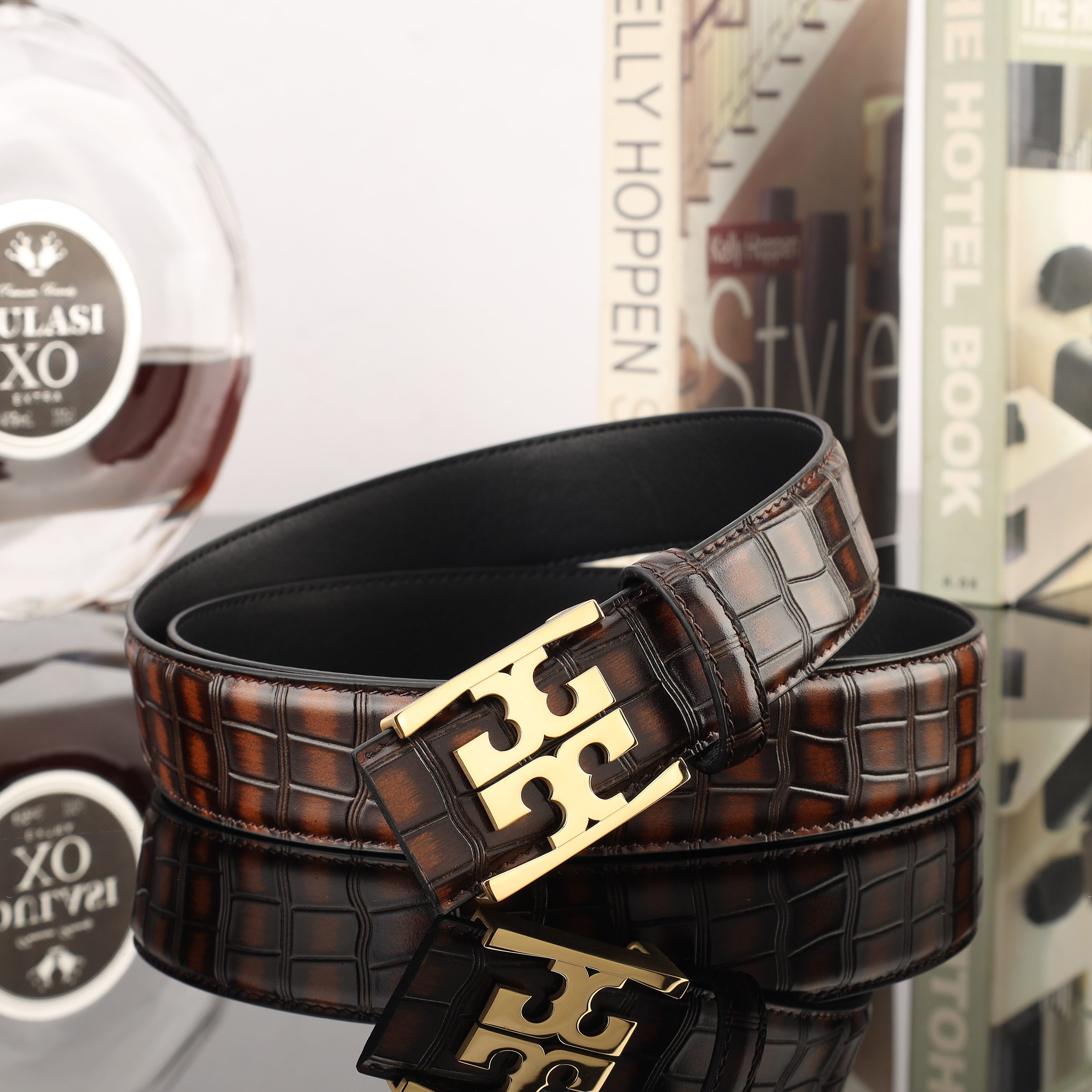 Guangdong Leather Belt Manufacturers Straight Hair Crocodile Bamboo Belt Plate Buckle Business Belt Men Item Picture