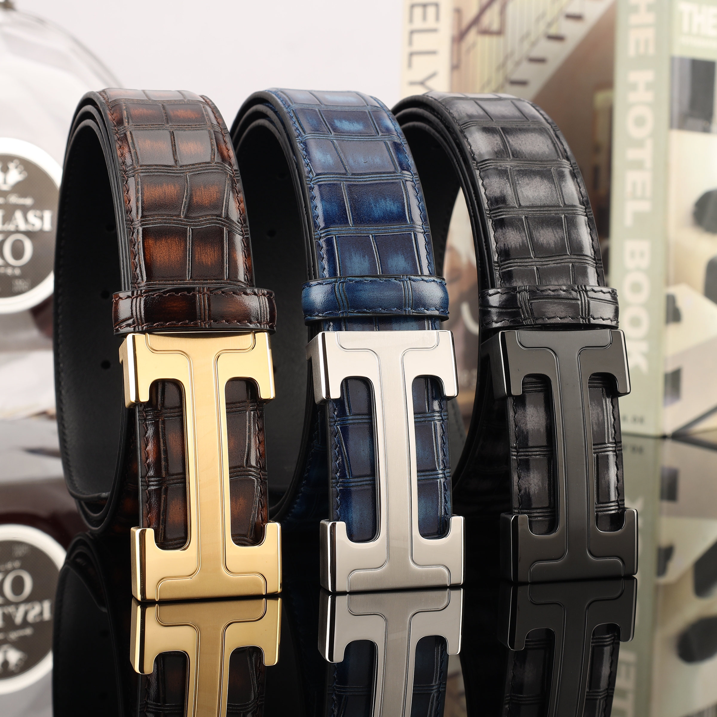 Guangdong Leather Belt Manufacturers Straight Hair Crocodile Bamboo Grain Plate Mouth