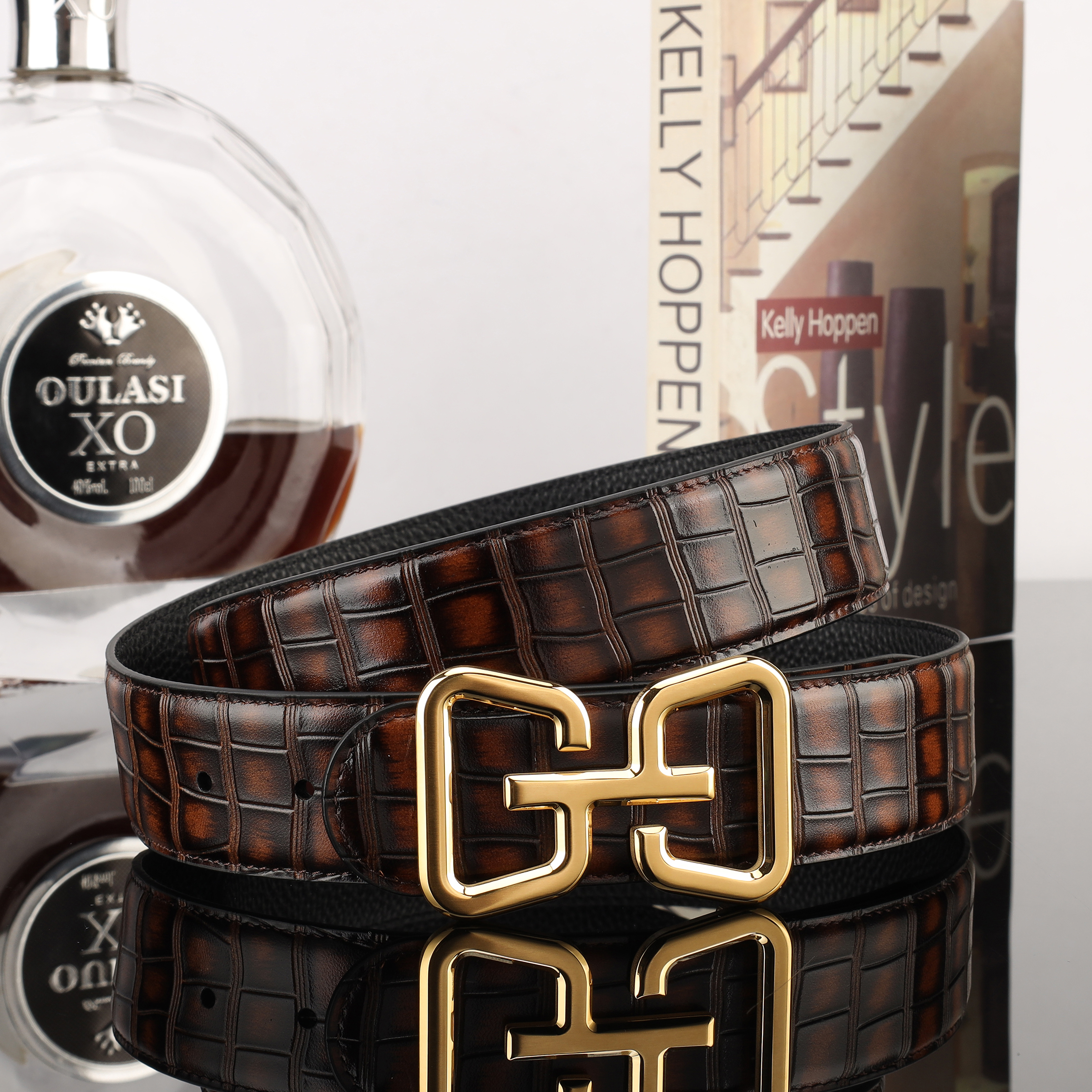 Guangzhou Men's First Layer Cowhide Crocodile Bamboo Knot Head Layer Cowhide Belt Item Picture