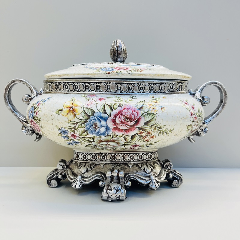 Beige fruit plate, tissue box, vase, high-end home flower arrangement, hotel living room decoration, resin flower arrangement, decoration, home decoration, large Chinese vase, large vase, TV cabinet decoration, vase, hotel handicrafts Item Picture