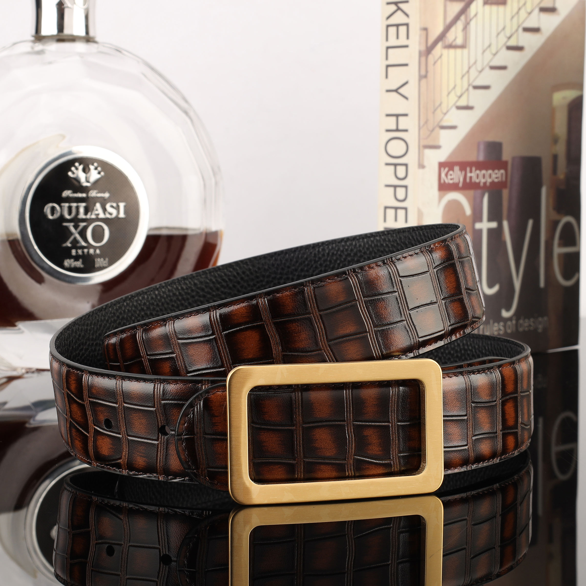 Guangzhou Men's First Layer Cowhide Crocodile Bamboo Knot Grain First Layer Cowhide Belt Manufacturers Straight Item Picture