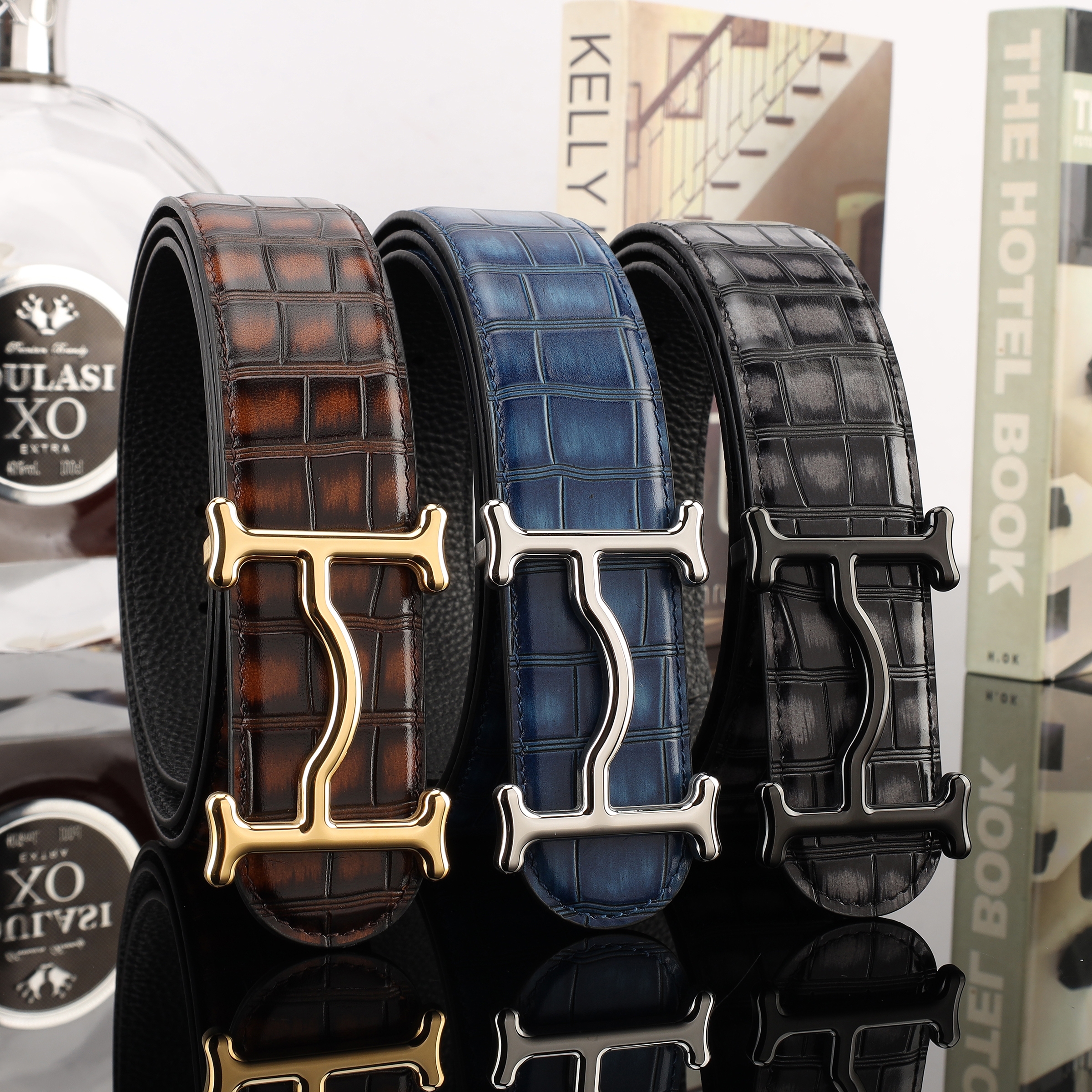 Guangdong Men Crocodile Head Layer Cowhide Belt Manufacturers Straight Leather Belt Leather Cowhide full figure