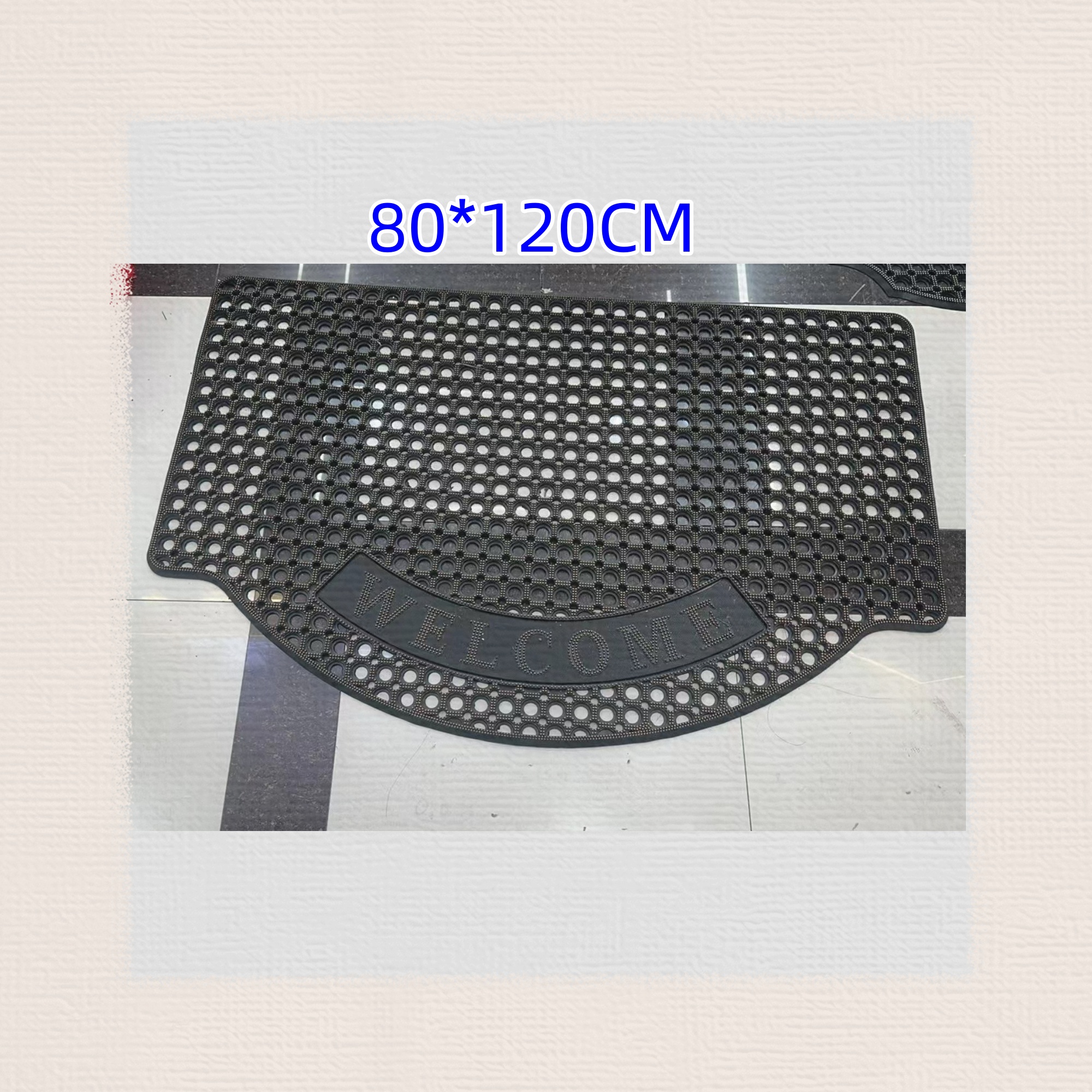 pvc injection molded mat, anti-slip mat, door mat, outdoor mat, floor mat, scratch mat, bathroom mat, kitchen mat, entrance mat, 10 pieces per piece, mixed color available, many styles, waterproof woven bag packaging, 80*120CM Specification drawing
