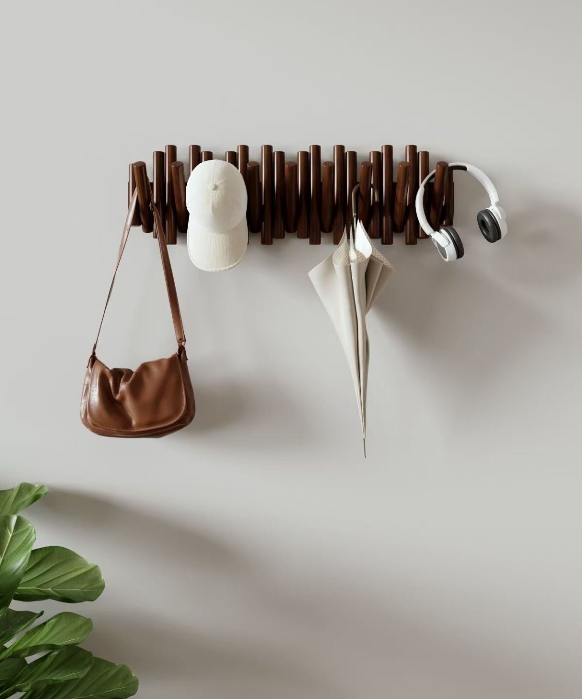 Solid wood coat rack, wall-mounted clothes hanger, stick, piano key style, door rear wall hook, bedroom nail-free storage rack pic 7
