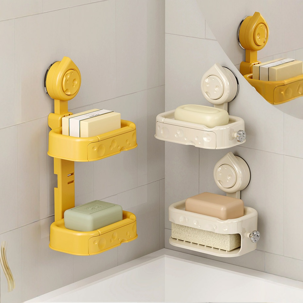 Q35-QY7528B Wall-mounted suction cup soap box, a creative double-layer wall-mounted draining soap box for bathrooms without the need for drilling