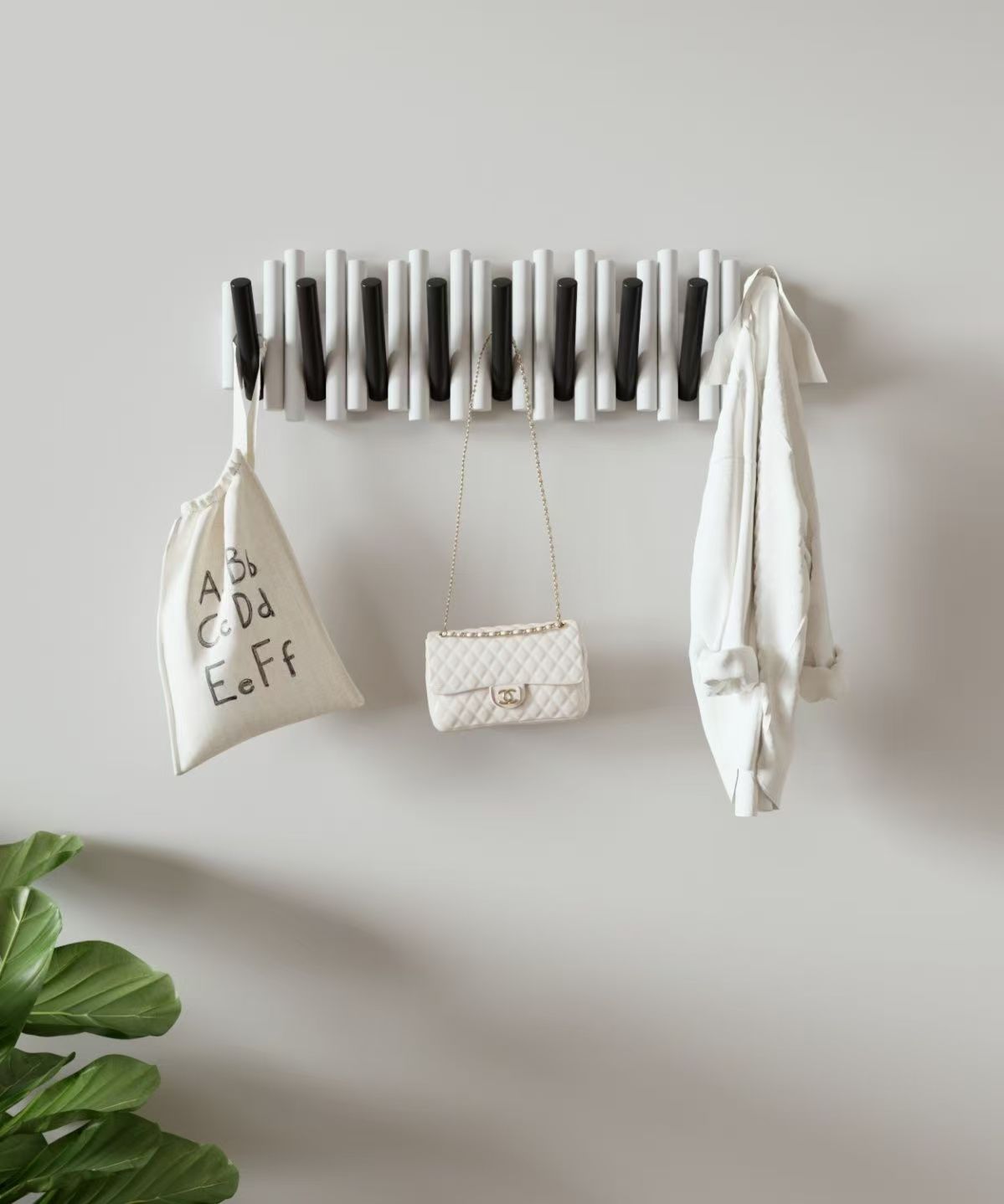 Solid wood coat rack, wall-mounted clothes hanger, stick, piano key style, door rear wall hook, bedroom nail-free storage rack pic 4