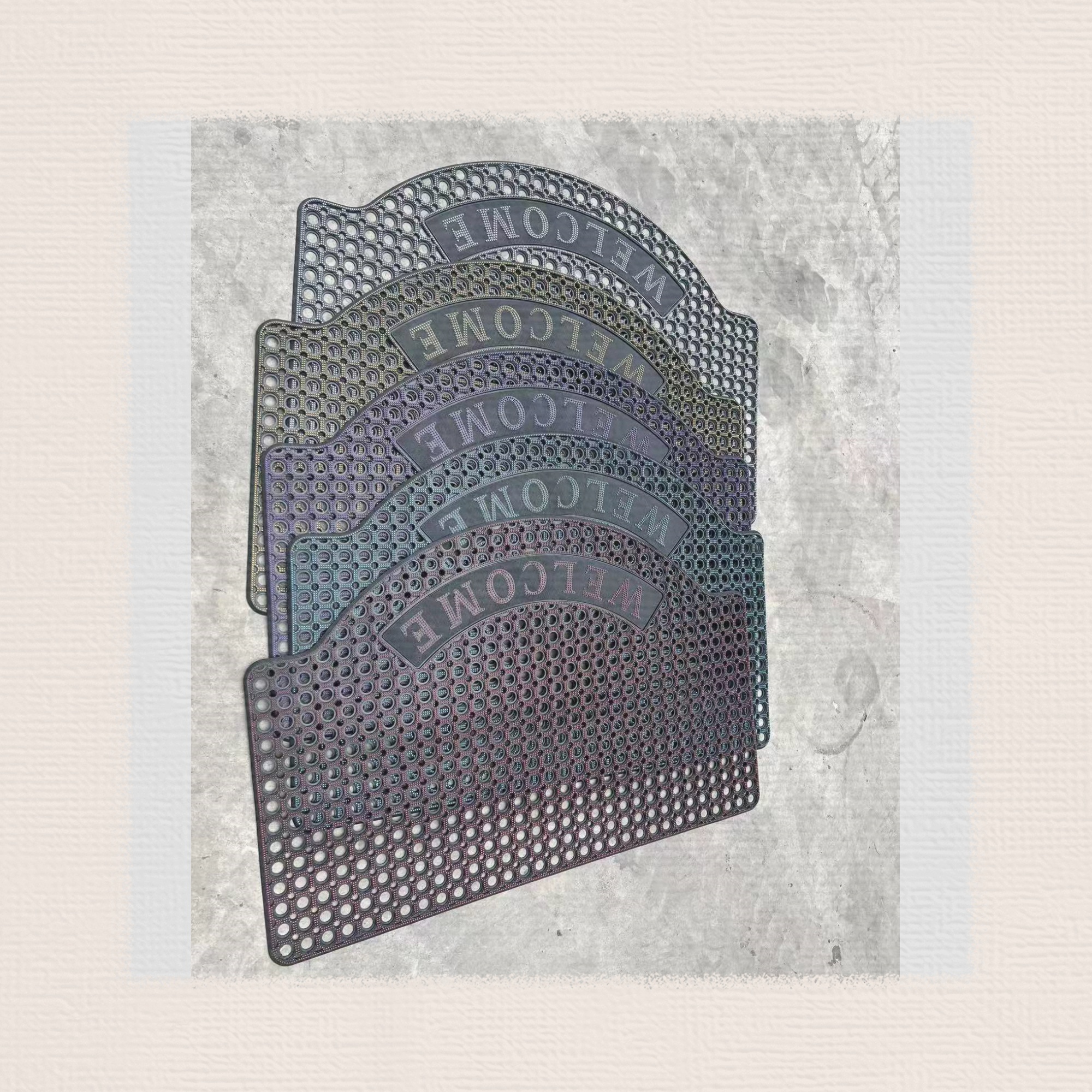 pvc injection molded mat, anti-slip mat, door mat, outdoor mat, floor mat, scratch mat, bathroom mat, kitchen mat, entrance mat, 10 pieces per piece, mixed color available, many styles, waterproof woven bag packaging, 80*120CM details Picture