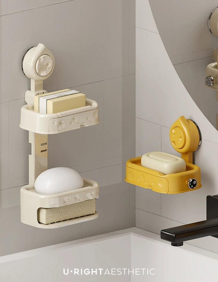 Q35-QY7528B Wall-mounted suction cup soap box, a creative double-layer wall-mounted draining soap box for bathrooms without the need for drilling detail image 5