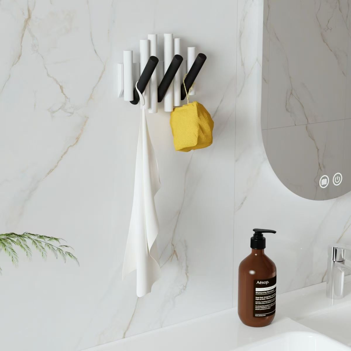 Solid wood coat rack, wall-mounted clothes hanger, stick, piano key style, door rear wall hook, bedroom nail-free storage rack pic 2