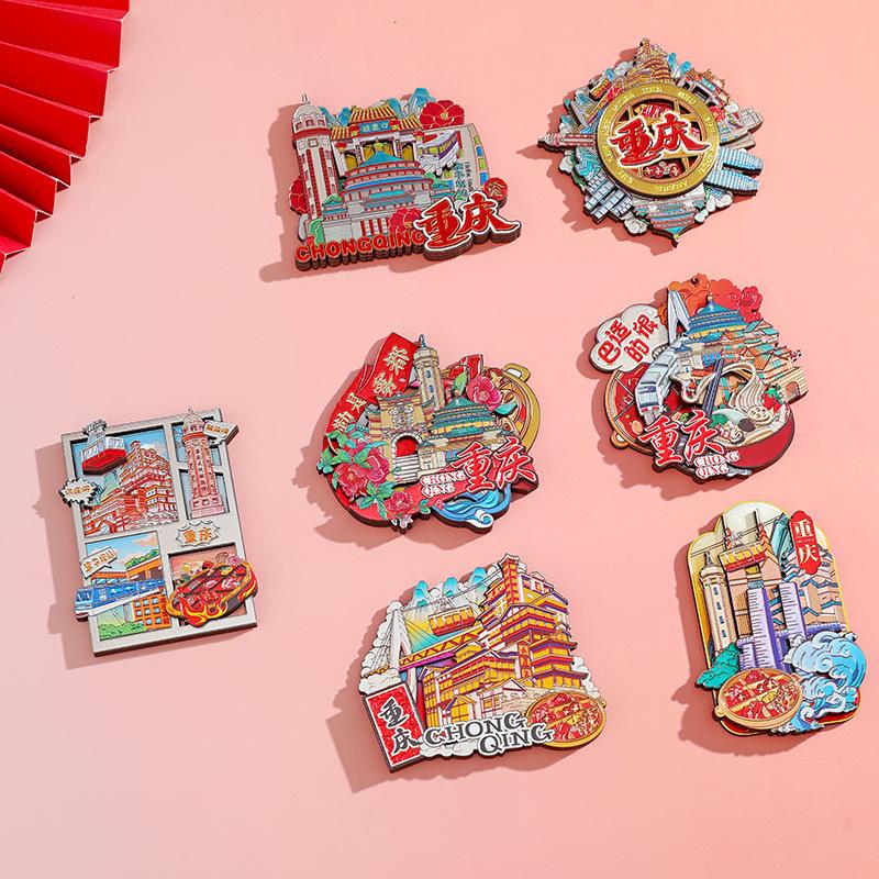 new chongqing landmark building silver foil magnetic paste original refridgerator magnets tourism city travel memorial cultural and creative gifts full figure