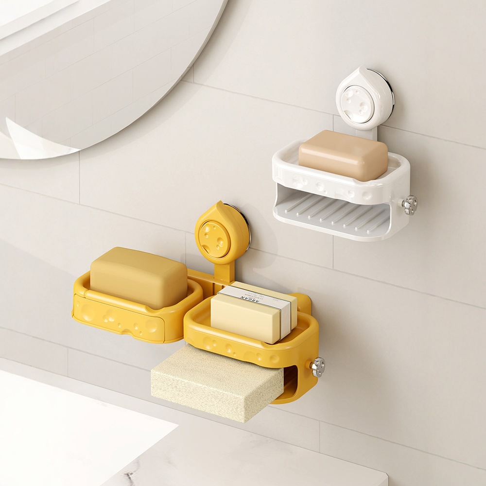 Q35-QY7528B Wall-mounted suction cup soap box, a creative double-layer wall-mounted draining soap box for bathrooms without the need for drilling details Picture