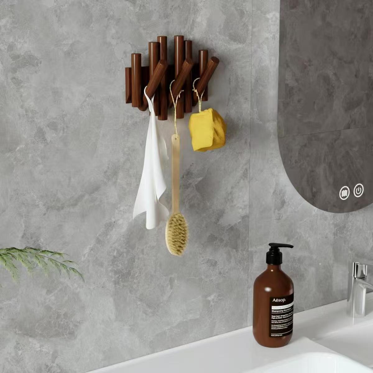 Solid wood coat rack, wall-mounted clothes hanger, stick, piano key style, door rear wall hook, bedroom nail-free storage rack pic 9