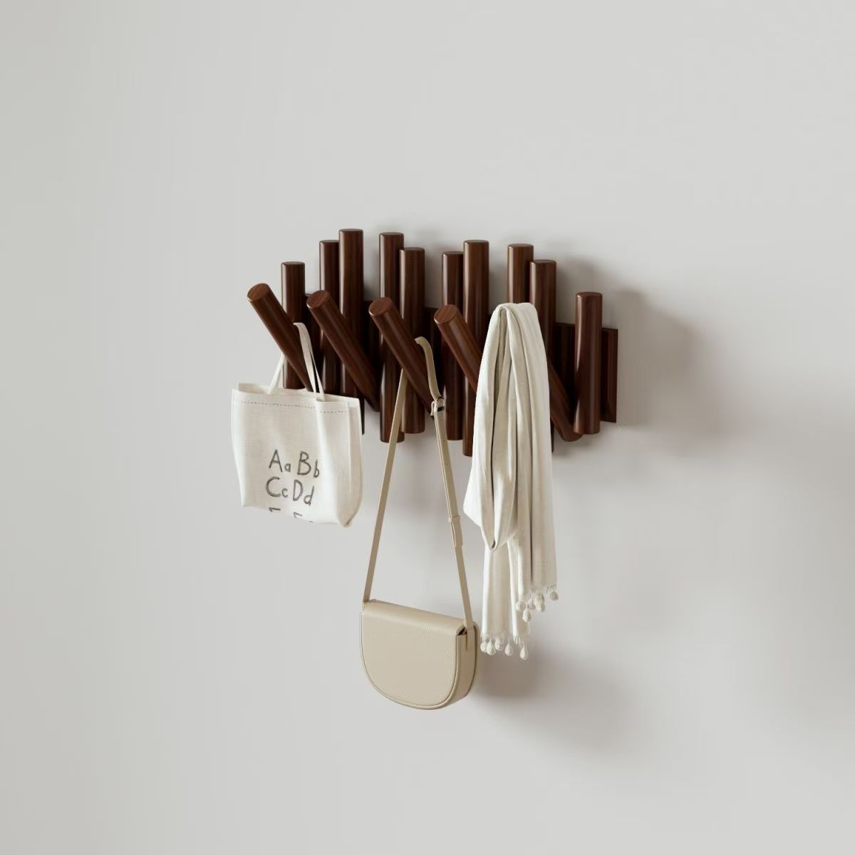 Solid wood coat rack, wall-mounted clothes hanger, stick, piano key style, door rear wall hook, bedroom nail-free storage rack pic 6