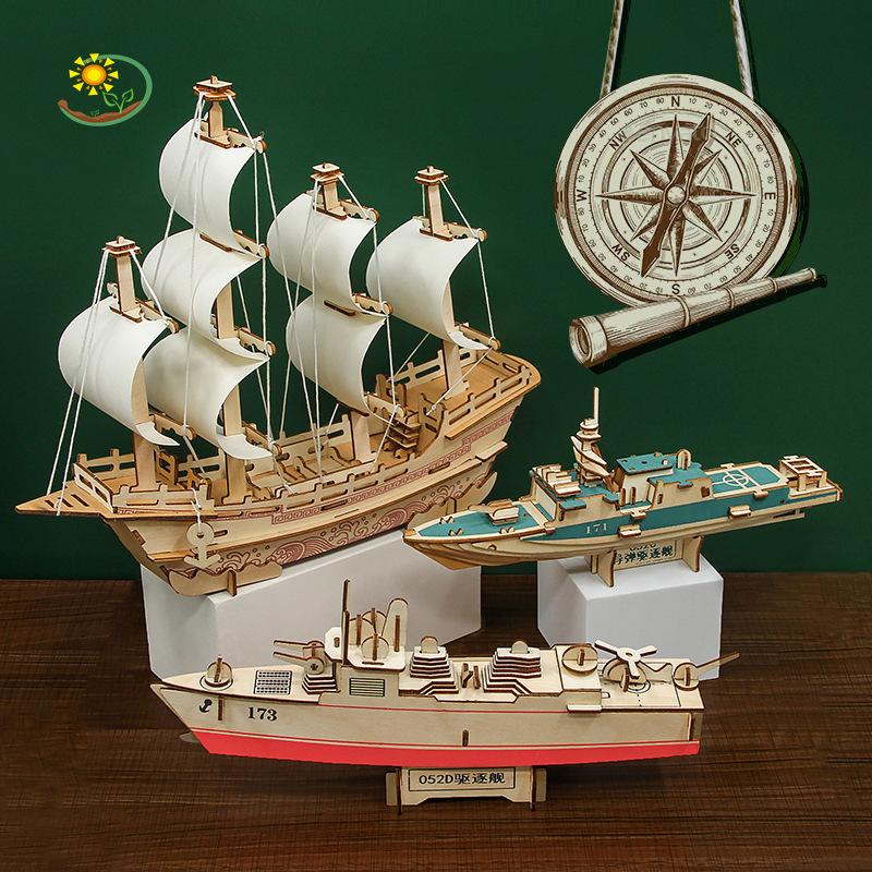 sailboat wooden 3d 3d puzzle model laser wooden stall model puzzle handmade diy children's toy gift
