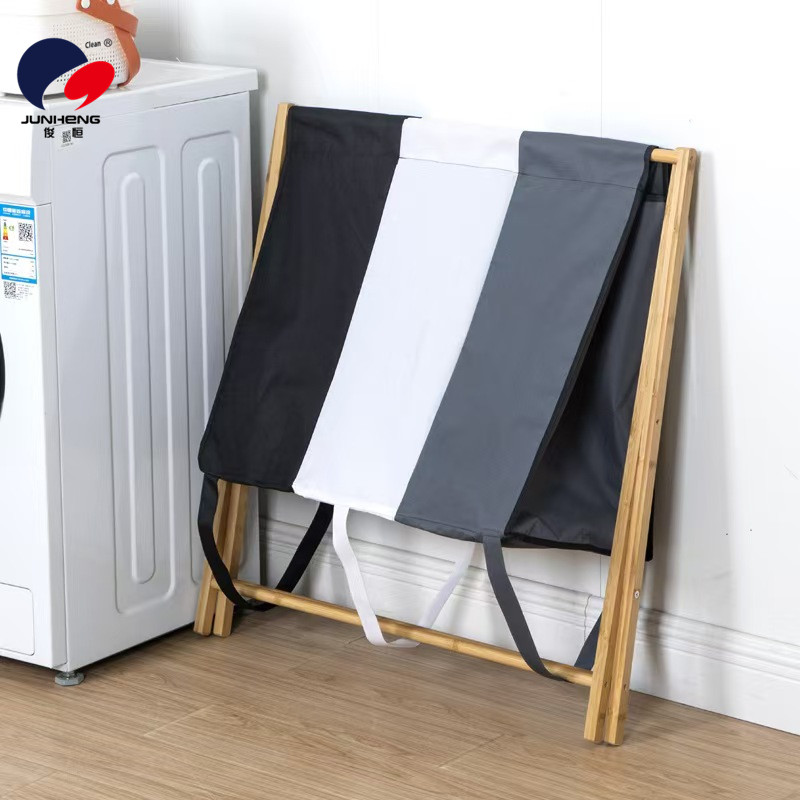 Folding dirty clothes basket, household dirty clothes storage basket, bamboo fabric clothes compartments storage, classification laundry basket Item Picture