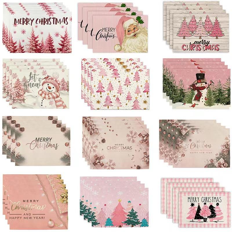 cross-border hot selling christmas placemat bell snowman pattern dining table decorative antifouling insulation tablecloth details Picture