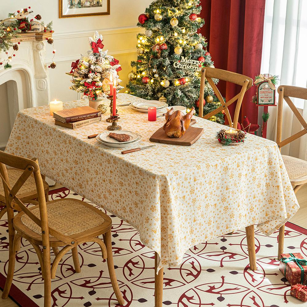 christmas gilding tablecloth snowflake bell printing dining table tablecloth cover towel red festive christmas decorative cloth details Picture