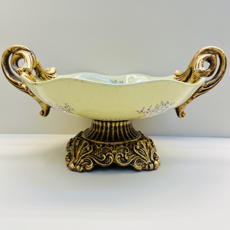 Light yellow fruit plate, tissue box, vase, high-end home flower arrangement, hotel living room decoration, resin flower arrangement, home decoration, large vase, TV cabinet decoration, vase, hotel flower vases, decorative handicrafts Specification image