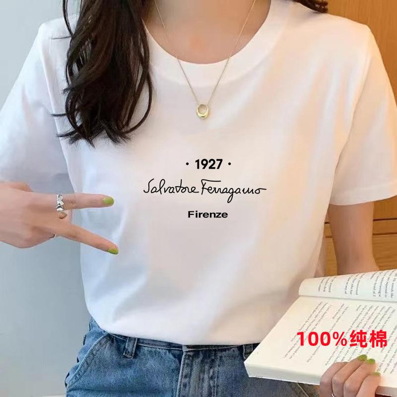 2024 women's summer round neck loose-fitting pure cotton short sleeves t-shirt women's korean-style new shoulder bottoming shirt stall wholesale Application Scenario