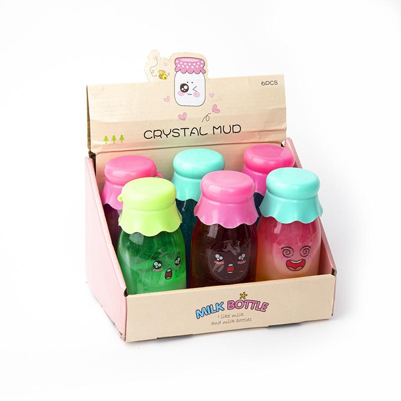 big milky tea bottle crystal mud slime two-color toy mud decompression mud vent mud fake water puff mud pearl gold powder Application Scenario