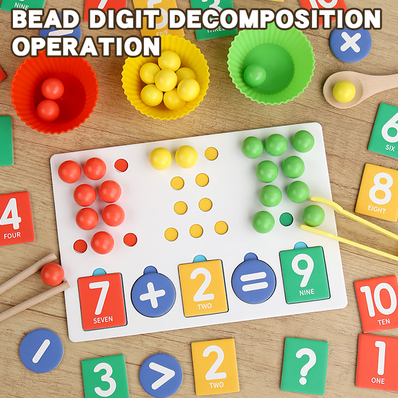 Multi-functional bead arithmetic game children's early education toy concentration training Montessori kindergarten enlightenment operation clip chopsticks spoon eating training CPC CE EN71 export certificate details Picture