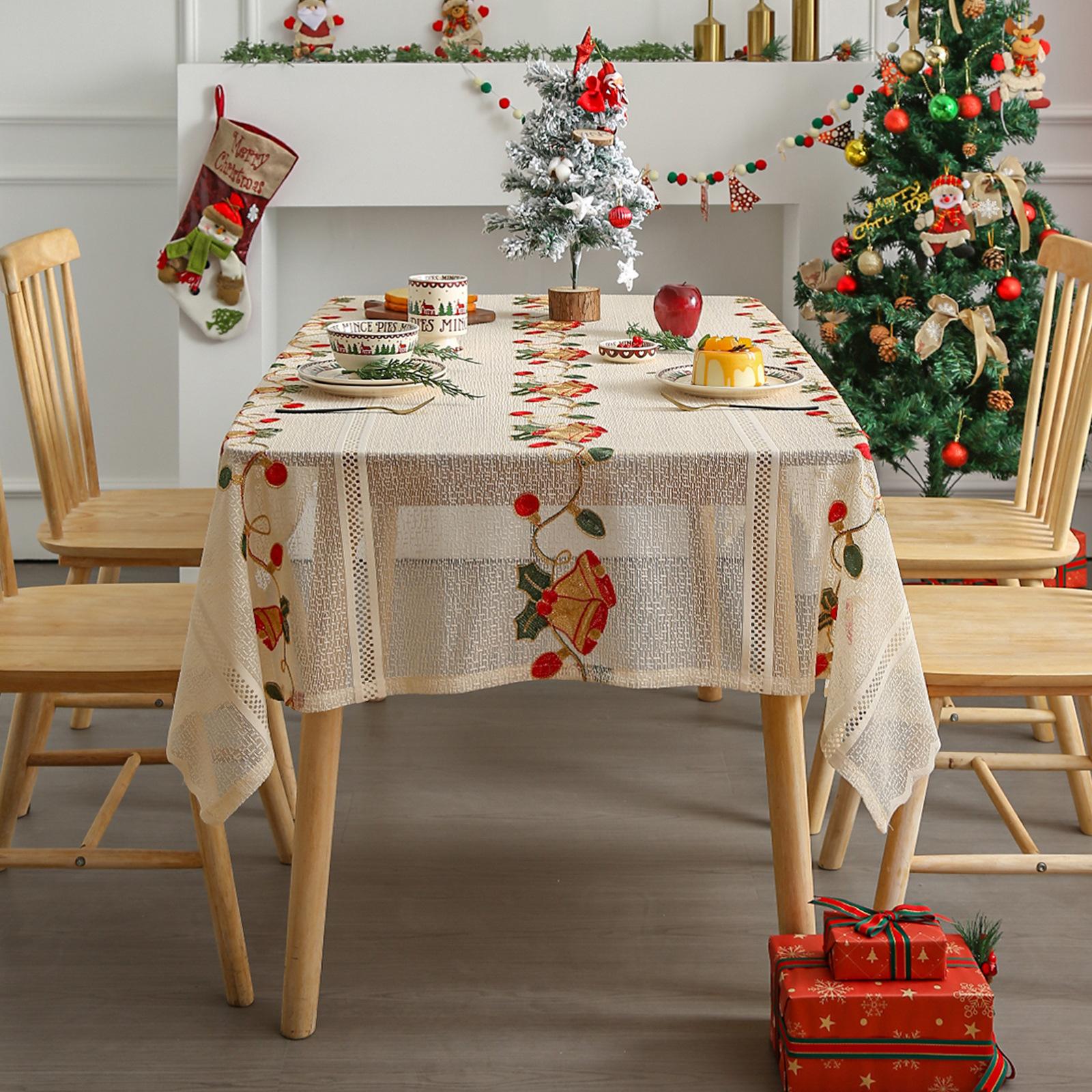 american christmas tablecloth bell embroidery home non-slip lace rectangle decoration living room coffee table dining table cushion details Picture