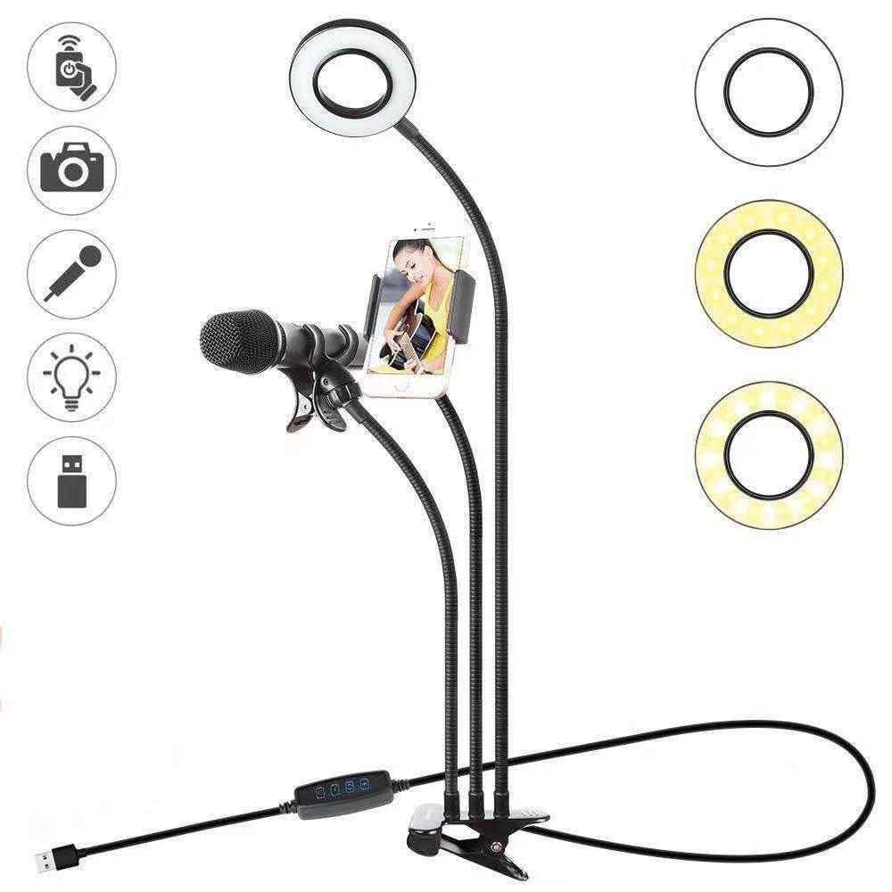 foreign trade exclusive mobile live streaming stabilizer fill light led universal hose desktop phone 2-in-1 bracket details Picture