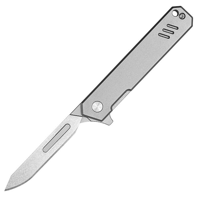 Folding Knife Titanium Alloy Bearing Surgical Replaceable Blade Portable Hardware Art Carving No. 60 440C Stainless Steel Item Picture