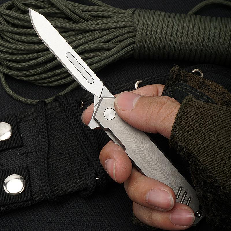 Folding Knife Titanium Alloy Bearing Surgical Replaceable Blade Portable Hardware Art Carving No. 60 440C Stainless Steel Application Scenario