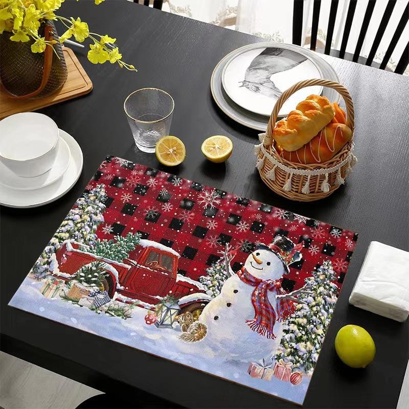cross-border hot selling christmas placemat bell snowman pattern dining table decorative antifouling insulation tablecloth Specification drawing