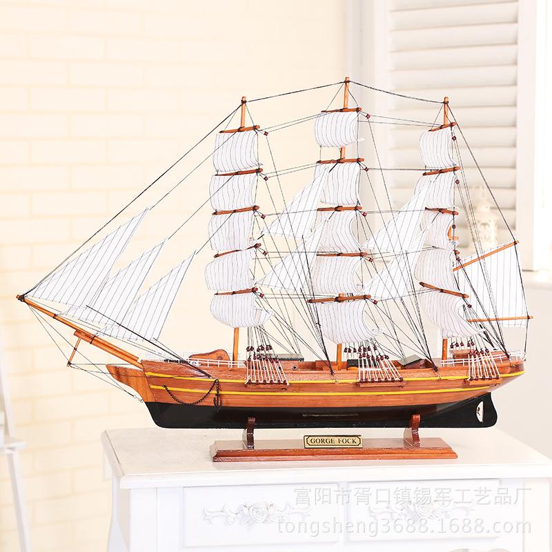 Factory Direct Sales Sailboat Decoration Handmade Wooden Wooden Boat Fashion Home Decorations 80cm Craft Decoration Generation Hair Application Scenario