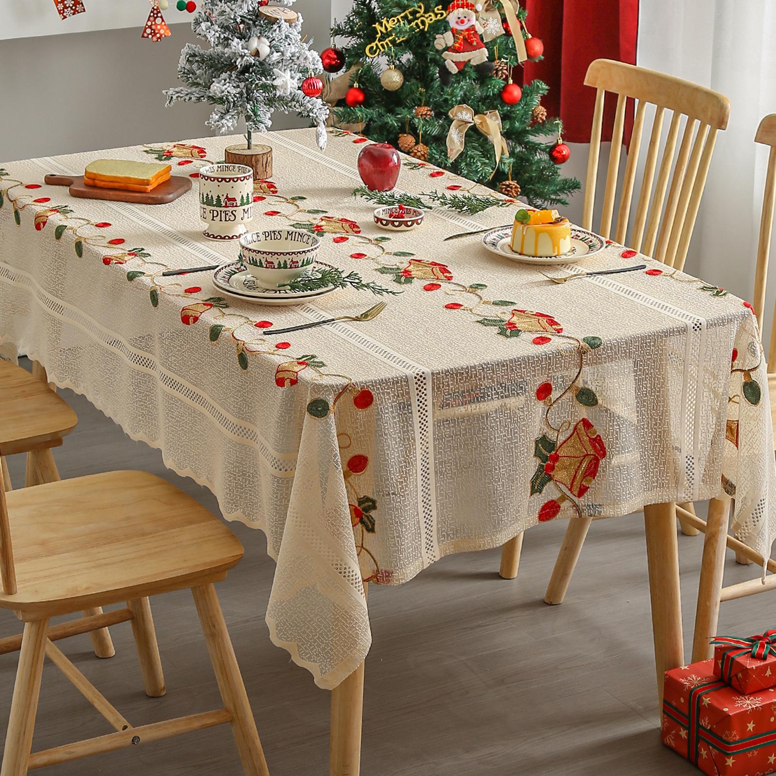 american christmas tablecloth bell embroidery home non-slip lace rectangle decoration living room coffee table dining table cushion full figure